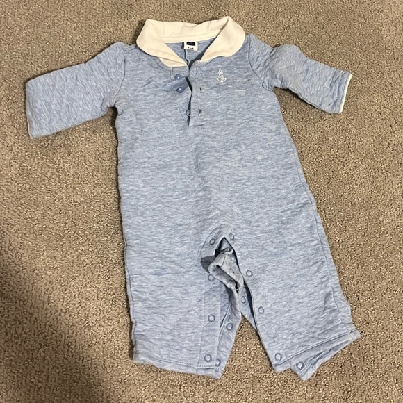 Janie and Jack quilted collared outfit, blue, anchor embroidery, 3-6 months - Picture 1 of 3